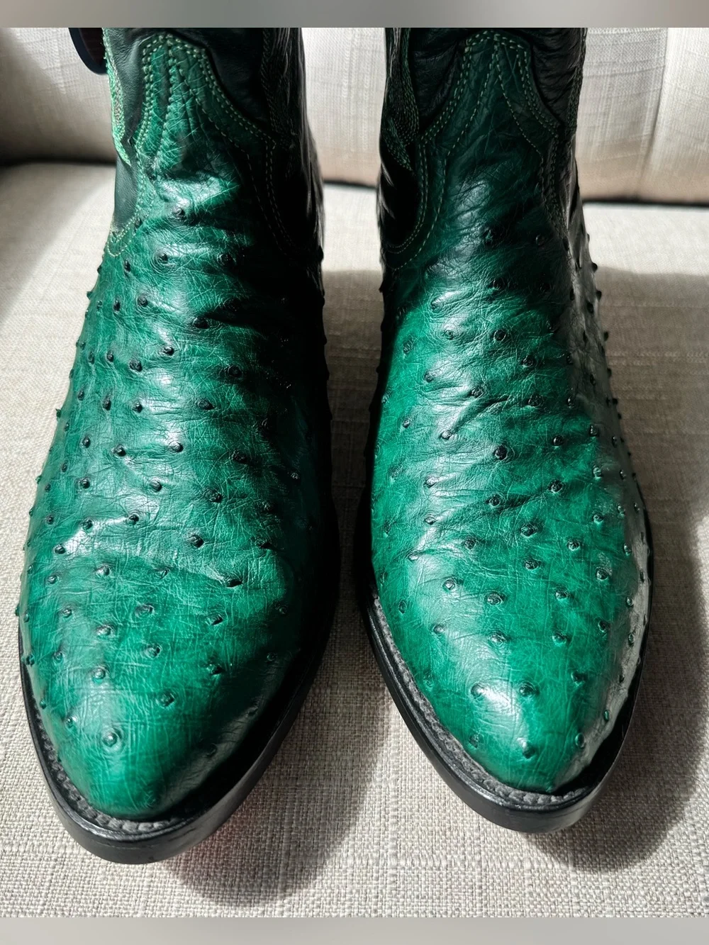 Cuadra Men’s Green Full Quill Ostrich Western Cowboy Boots Size 8 Leather Sole